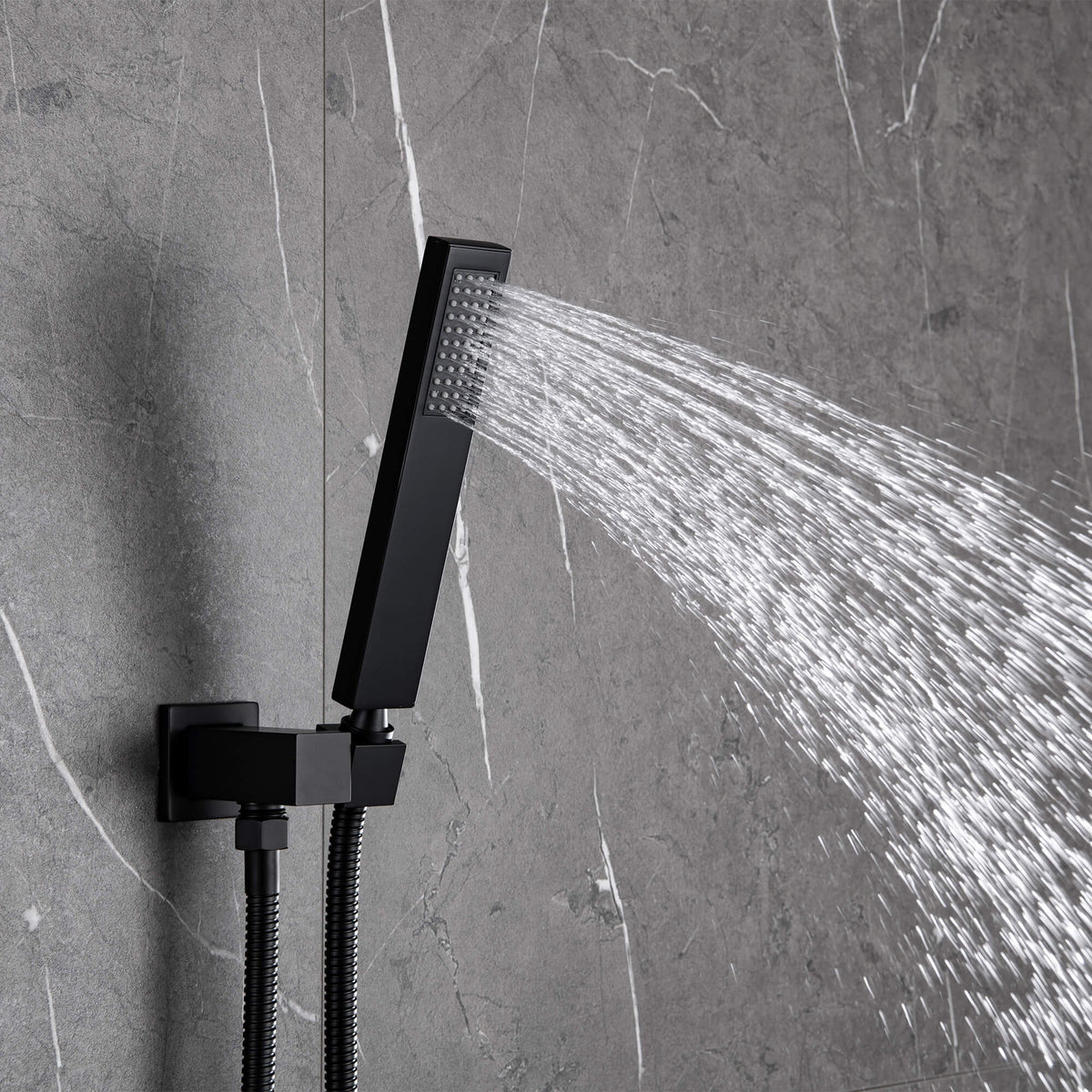 Minimalist Dual-Outlet Shower System with Ultra-Thin Square Rain Head and Linear Hand Shower
