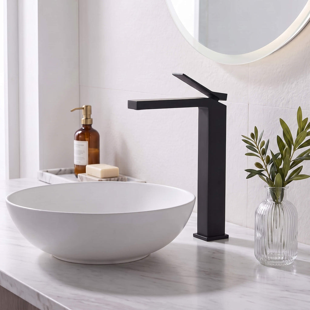 Minimalist Square Monolithic Single-Handle Tall Vessel Faucet