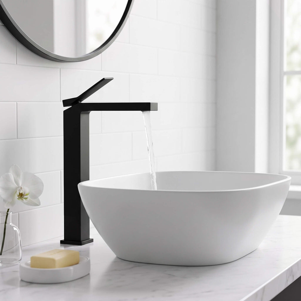 Minimalist Square Monolithic Single-Handle Tall Vessel Faucet