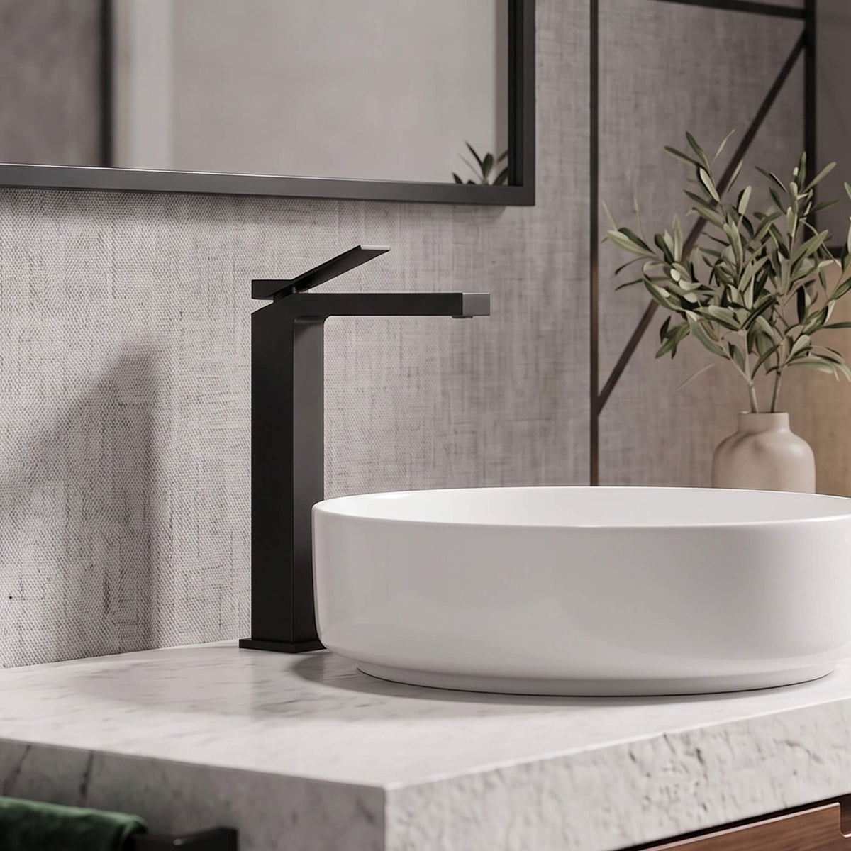 Minimalist Square Monolithic Single-Handle Tall Vessel Faucet