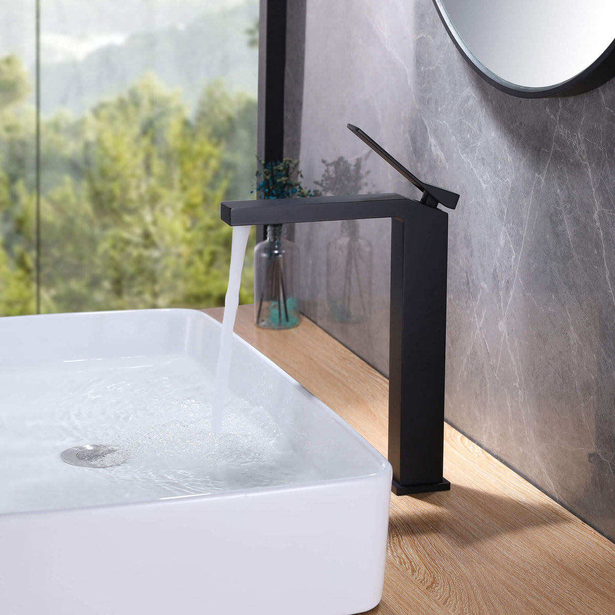 Minimalist Square Monolithic Single-Handle Tall Vessel Faucet