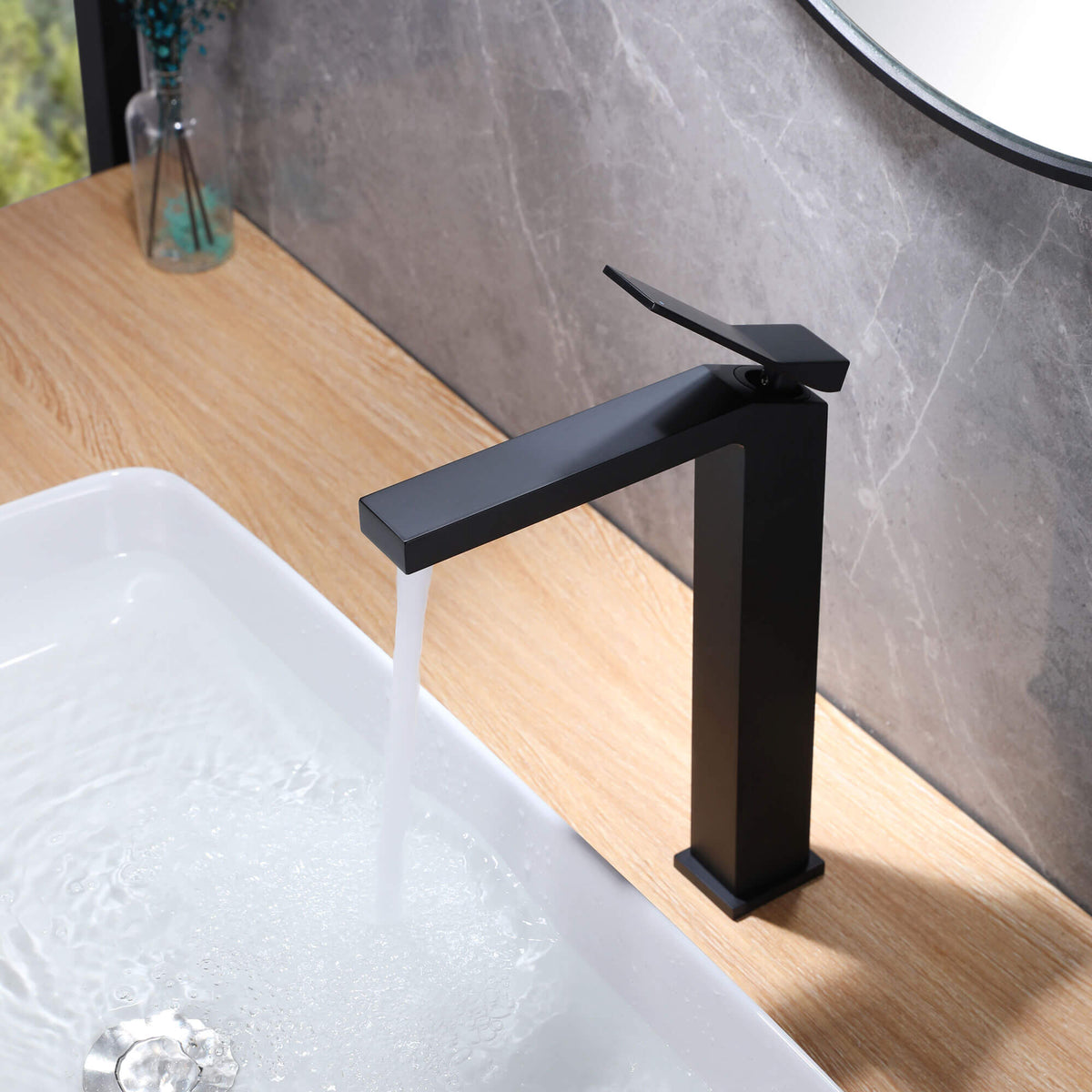 Minimalist Square Monolithic Single-Handle Tall Vessel Faucet