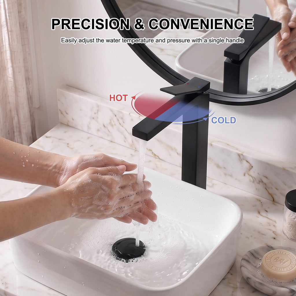 Minimalist Square Monolithic Single-Handle Tall Vessel Faucet