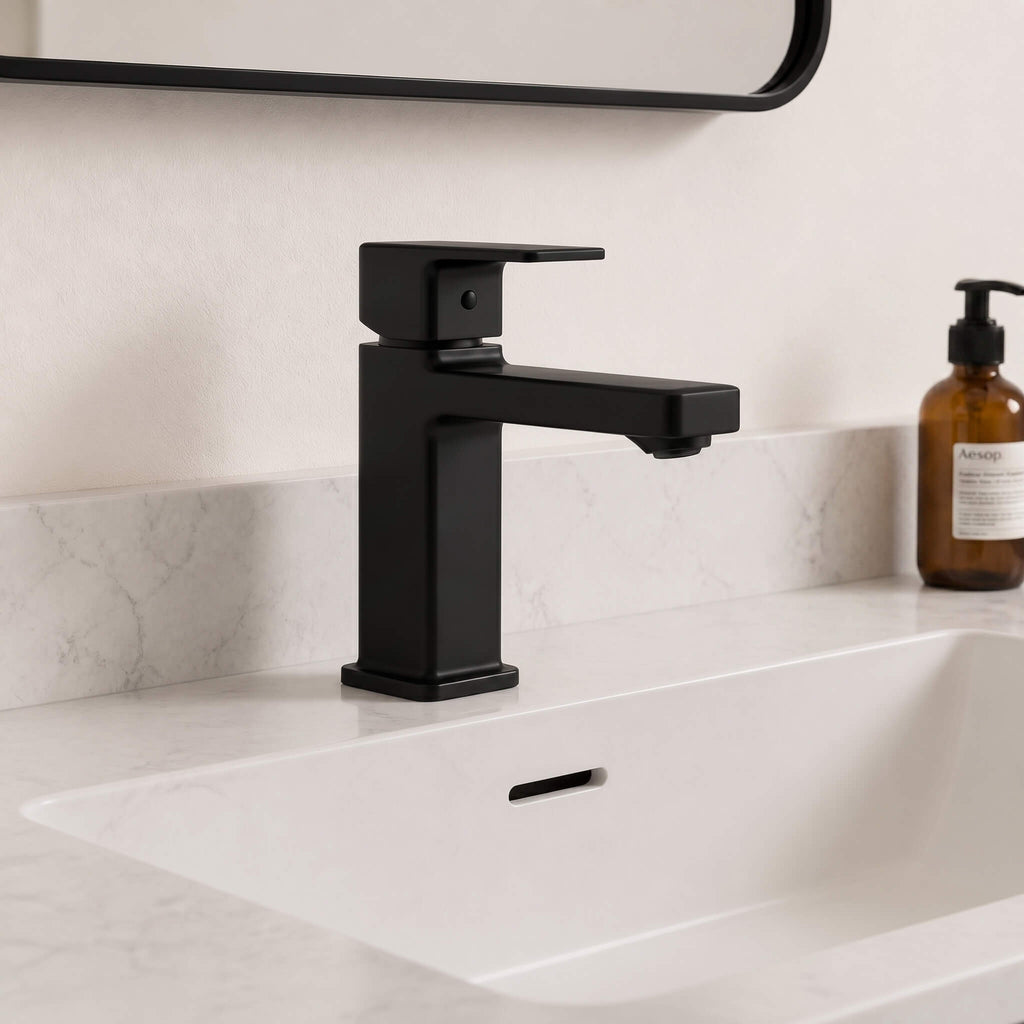 Geometric Single-Hole Bathroom Faucet with Removable Aerator