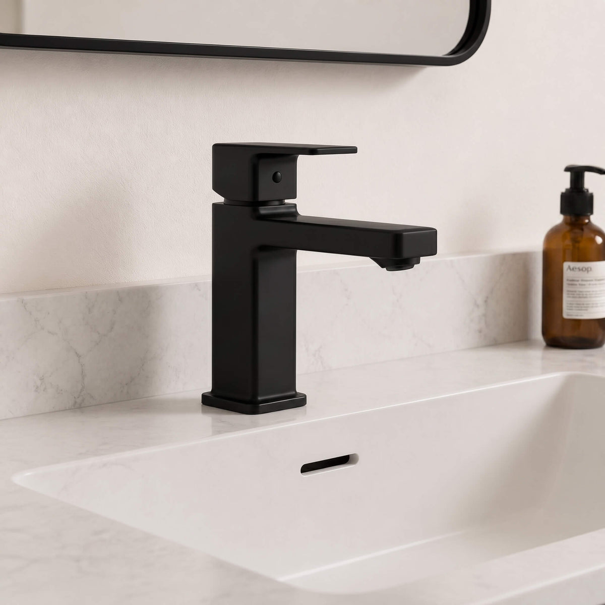 Geometric Single-Hole Bathroom Faucet with Removable Aerator