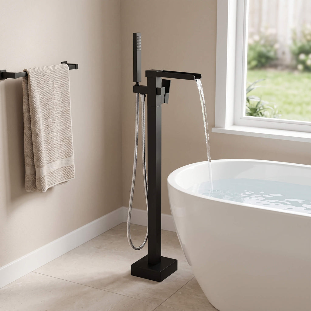 Fast-Filling Waterfall Freestanding Tub Faucet with Hand Shower