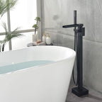 Cube Modern Solid Brass Freestanding Tub Filler Faucet with Hand Shower