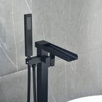 Cube Modern Solid Brass Freestanding Tub Filler Faucet with Hand Shower