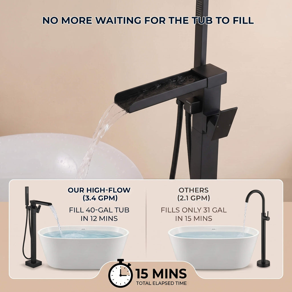 Fast-Filling Waterfall Freestanding Tub Faucet with Hand Shower
