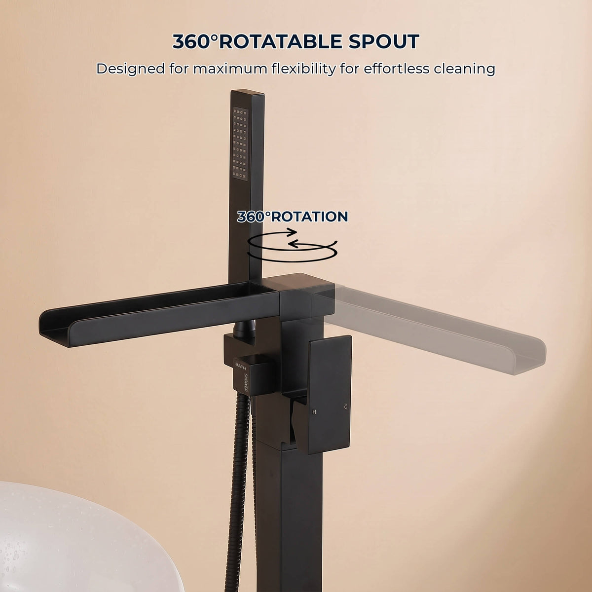 Fast-Filling Waterfall Freestanding Tub Faucet with Hand Shower