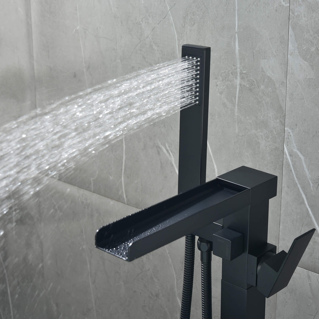 Cube Modern Solid Brass Freestanding Tub Filler Faucet with Hand Shower