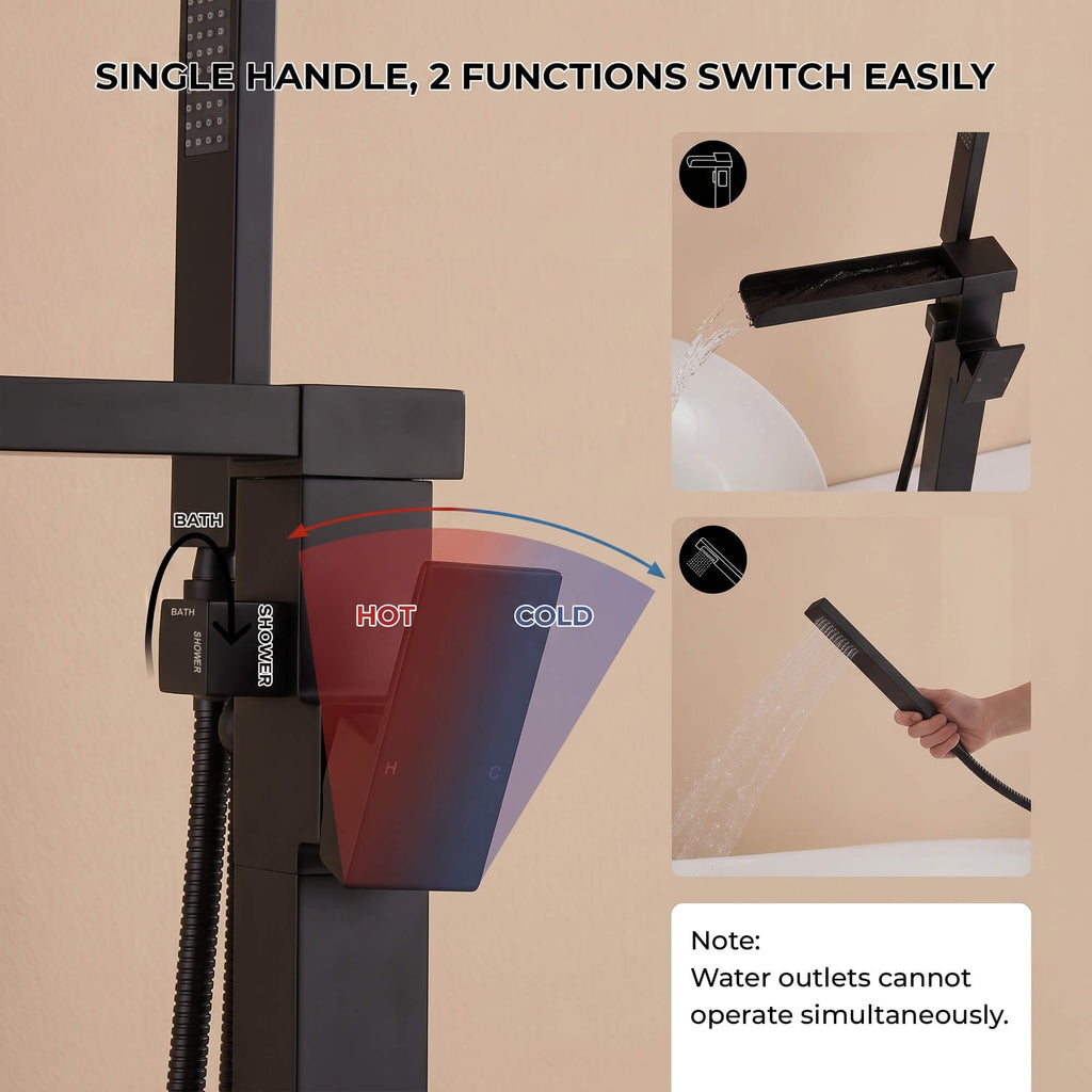 Fast-Filling Waterfall Freestanding Tub Faucet with Hand Shower