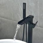 Cube Modern Solid Brass Freestanding Tub Filler Faucet with Hand Shower