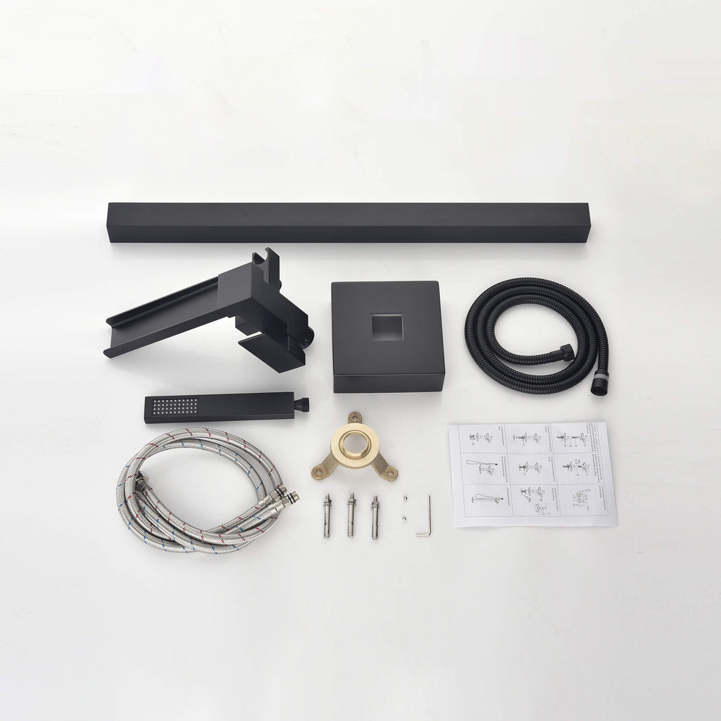 Cube Modern Solid Brass Freestanding Tub Filler Faucet with Hand Shower