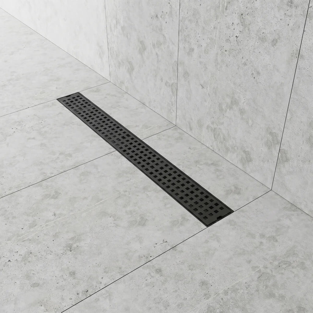 Modern Linear Grid Shower Drain with Removable Anti-Clog Hair Strainer Basket