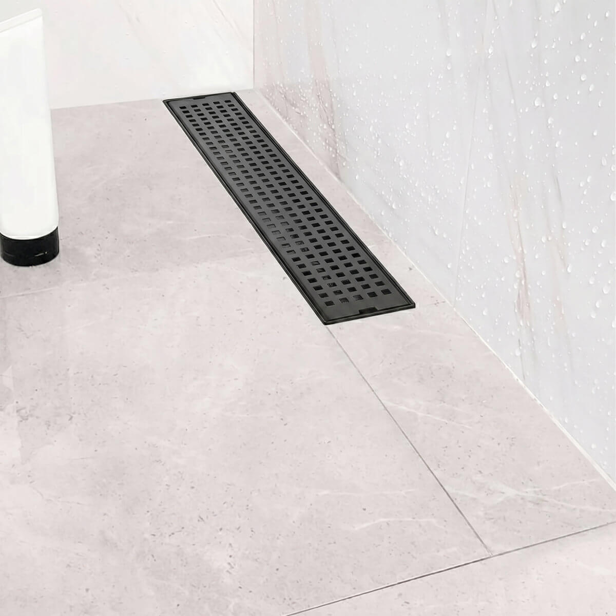 Modern Linear Grid Shower Drain with Removable Anti-Clog Hair Strainer Basket