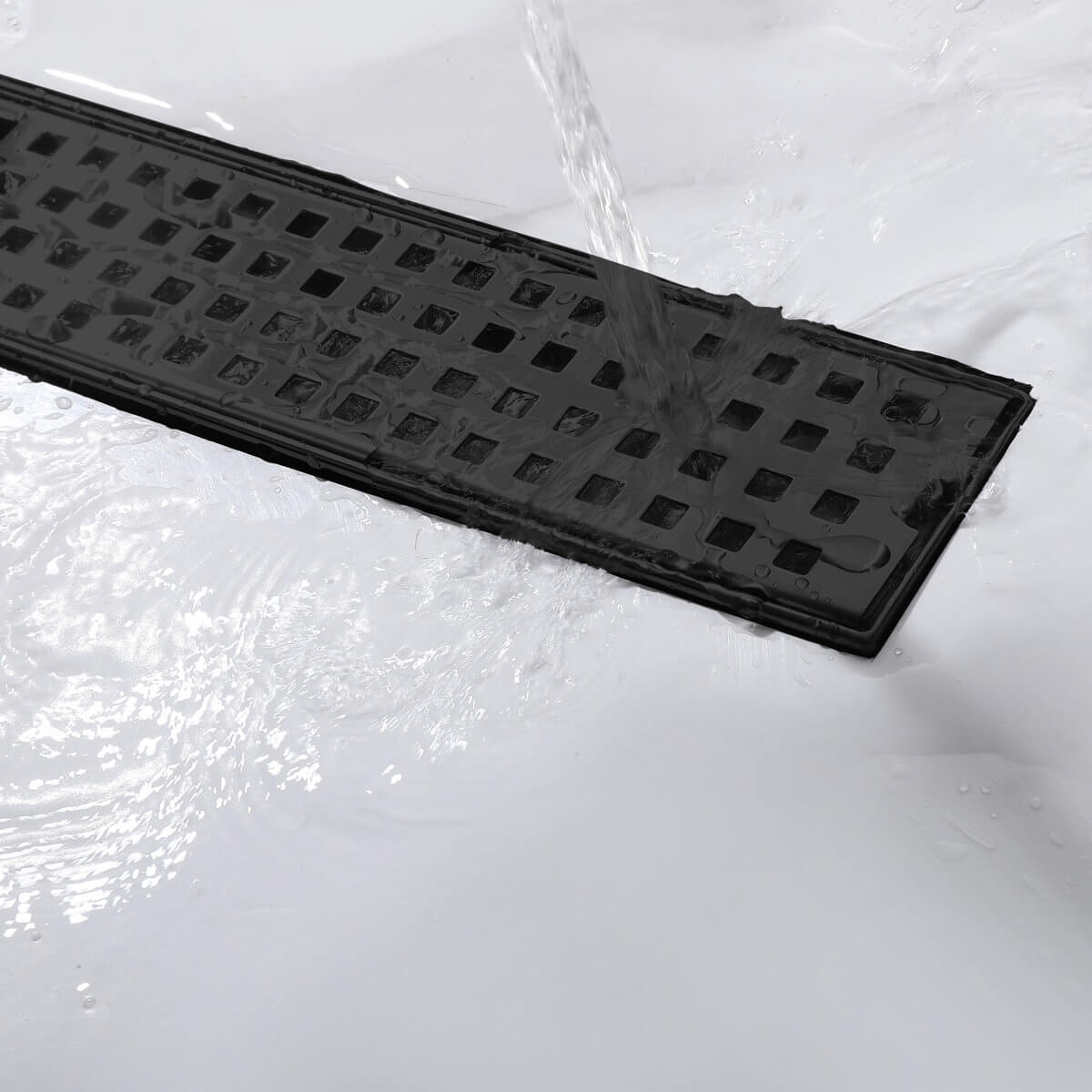 Modern Linear Grid Shower Drain with Removable Anti-Clog Hair Strainer Basket