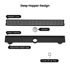 Modern Linear Grid Shower Drain with Removable Anti-Clog Hair Strainer Basket