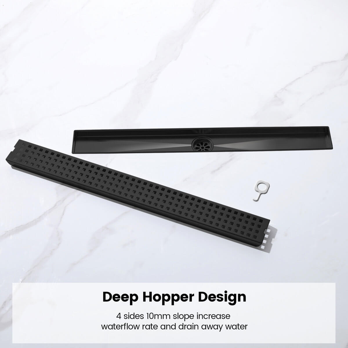 Modern Linear Grid Shower Drain with Removable Anti-Clog Hair Strainer Basket