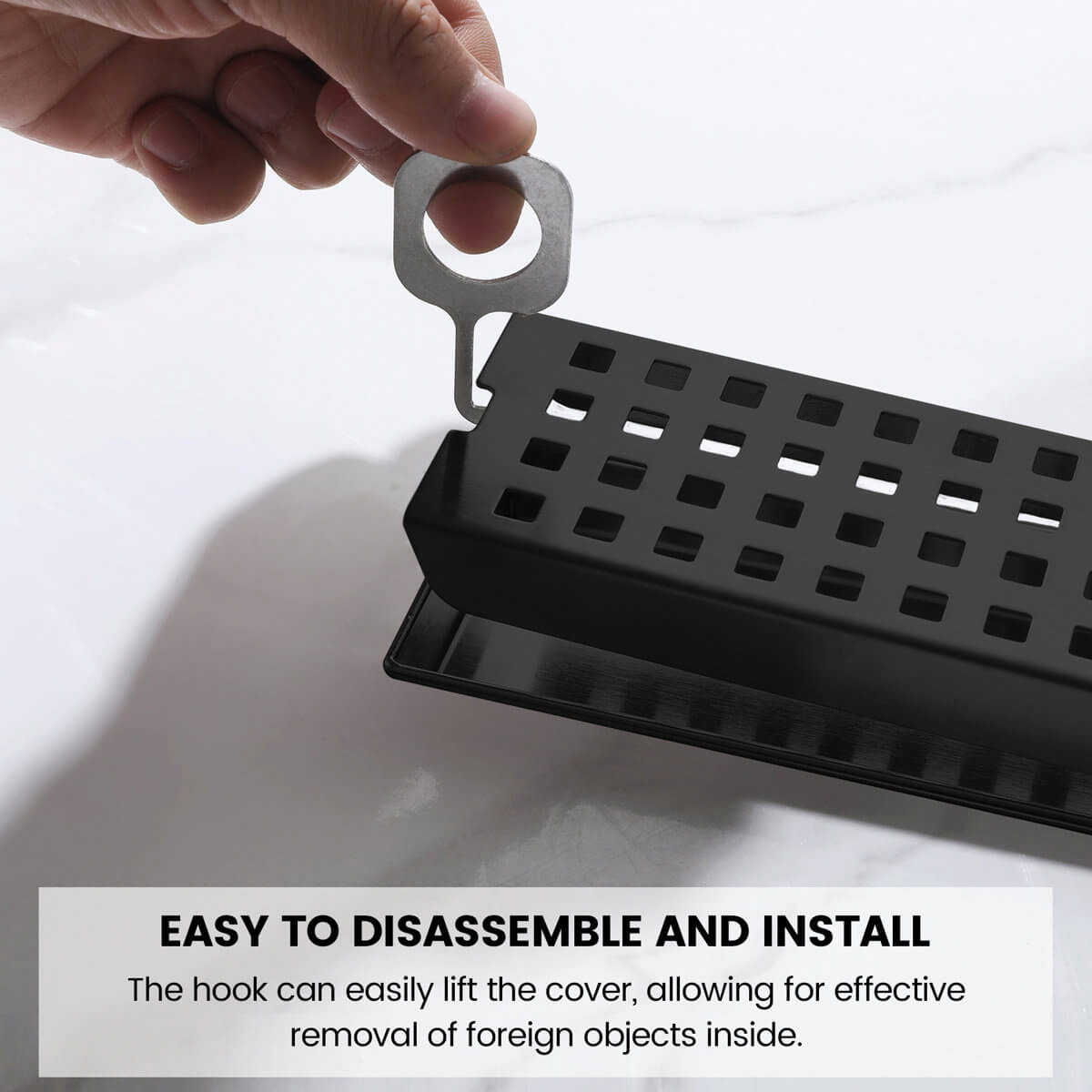 Modern Linear Grid Shower Drain with Removable Anti-Clog Hair Strainer Basket