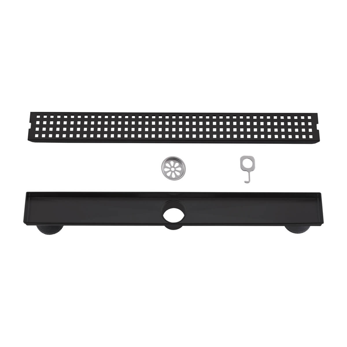 Modern Linear Grid Shower Drain with Removable Anti-Clog Hair Strainer Basket
