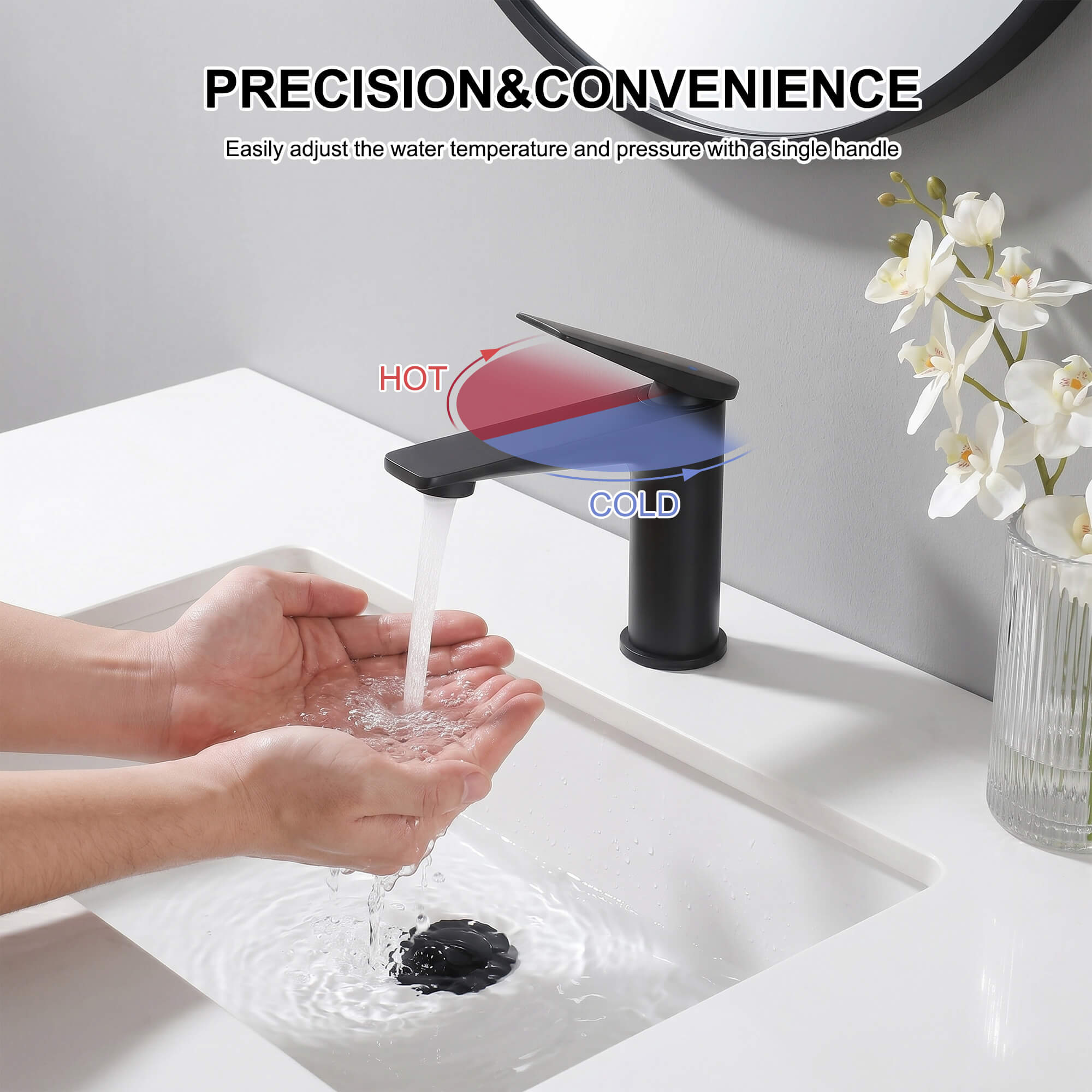 Modern Streamlined Flat-Spout Solid Brass Basin Faucet