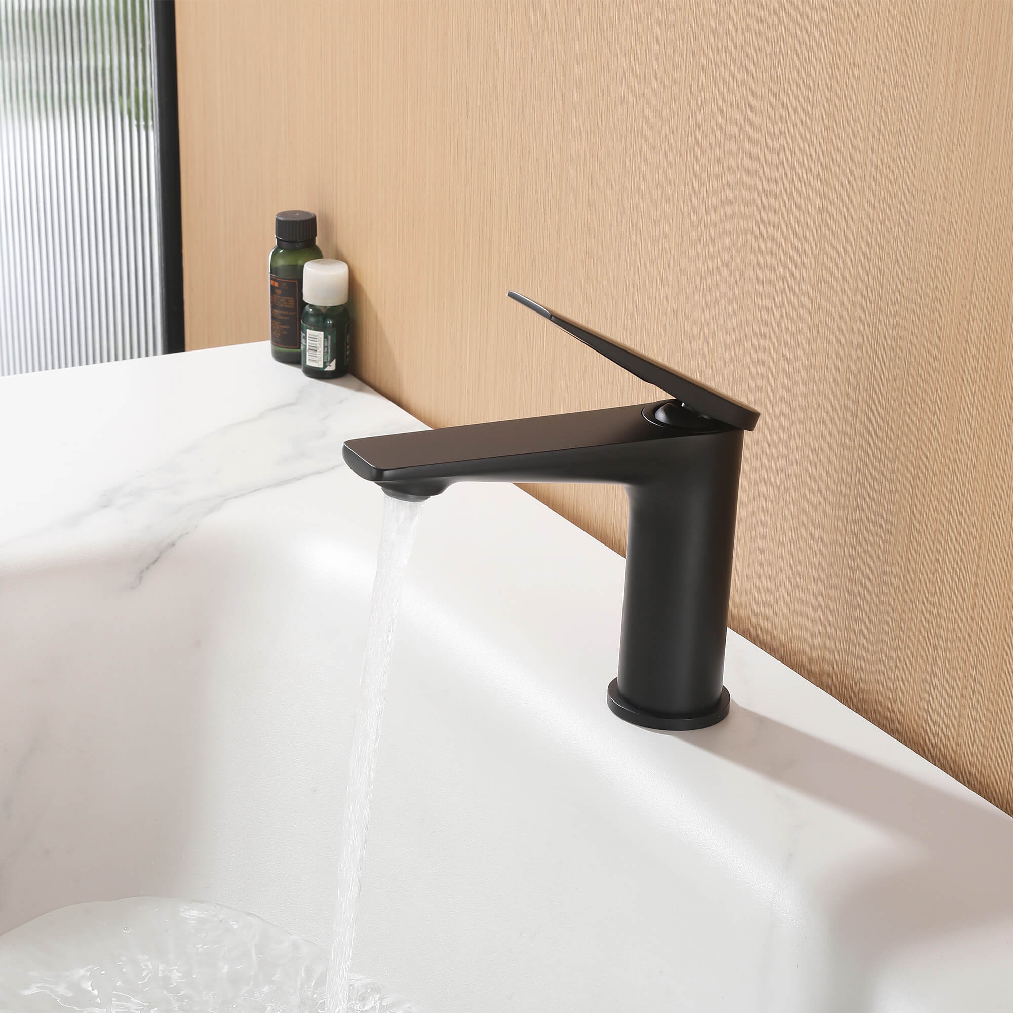 Modern Streamlined Flat-Spout Solid Brass Basin Faucet