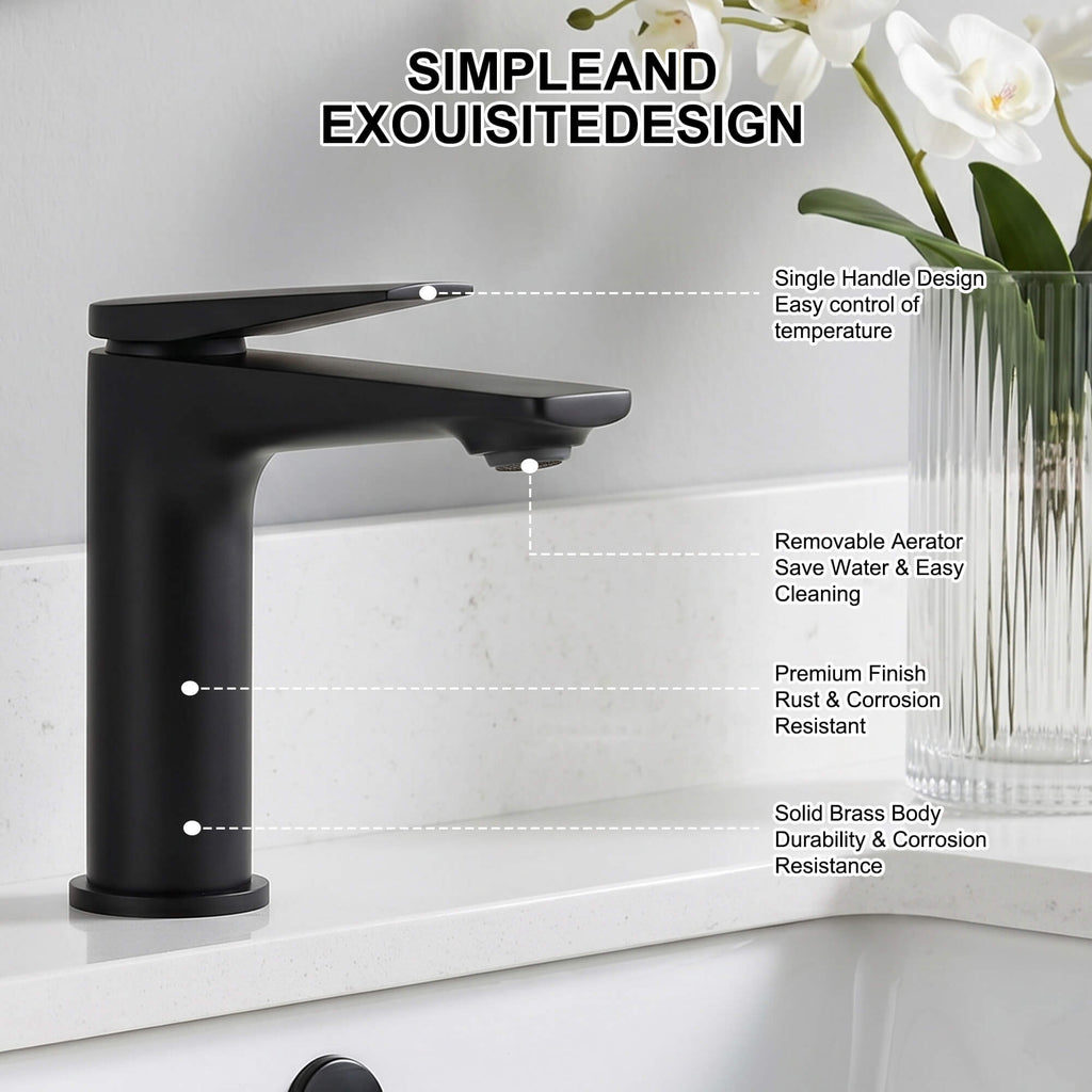 Modern Streamlined Flat-Spout Solid Brass Basin Faucet