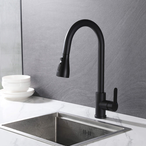 Modern Single Handle Pull-Down Sprayer Kitchen Faucet with 3 Water Mode