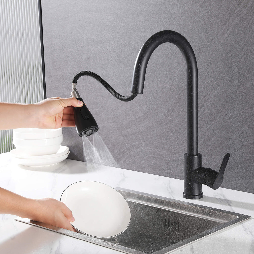 Modern Single Handle Pull-Down Sprayer Kitchen Faucet with 3 Water Mode