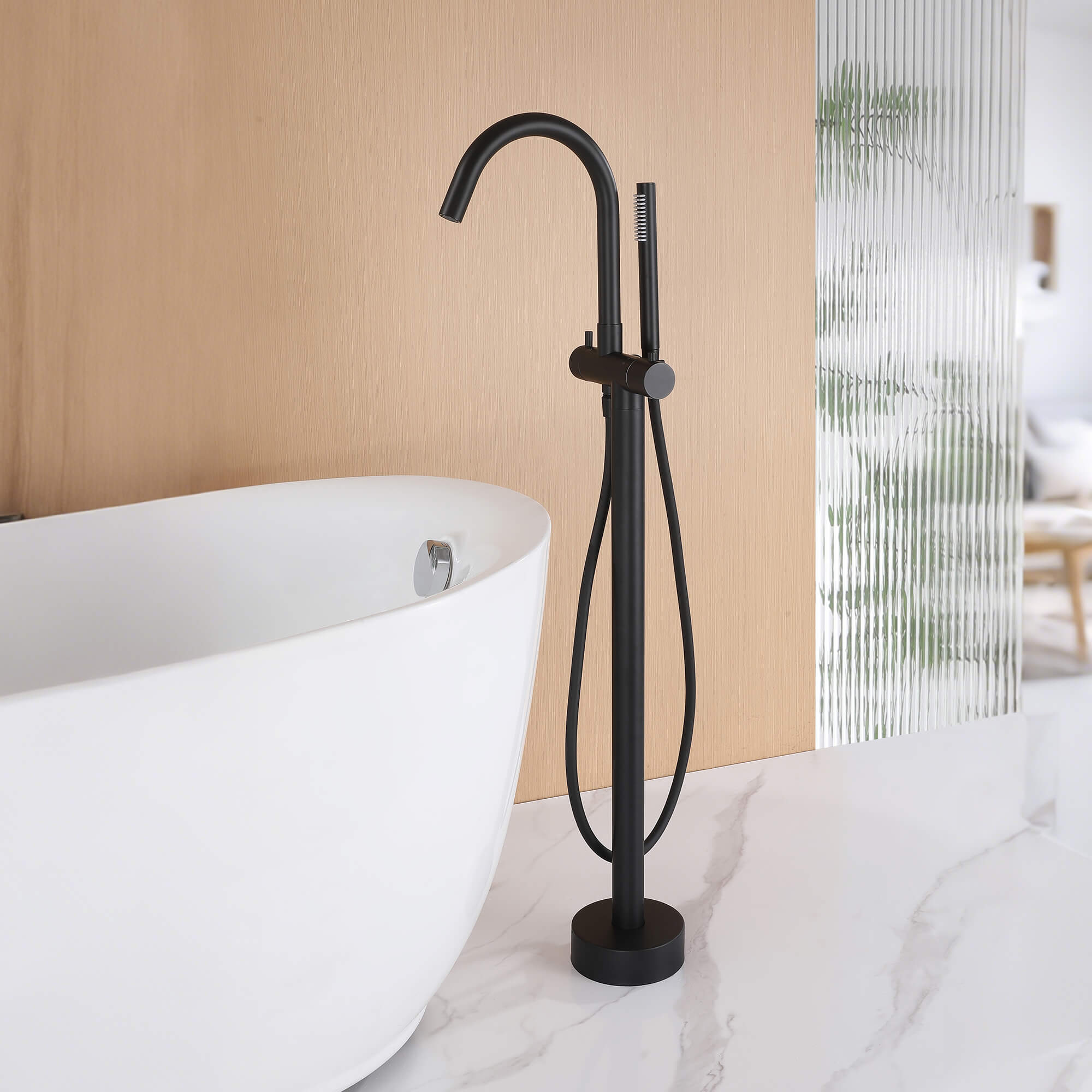 316 Stainless Steel Gooseneck Freestanding Tub Faucet with Thermostatic Control & High-Flow Spout