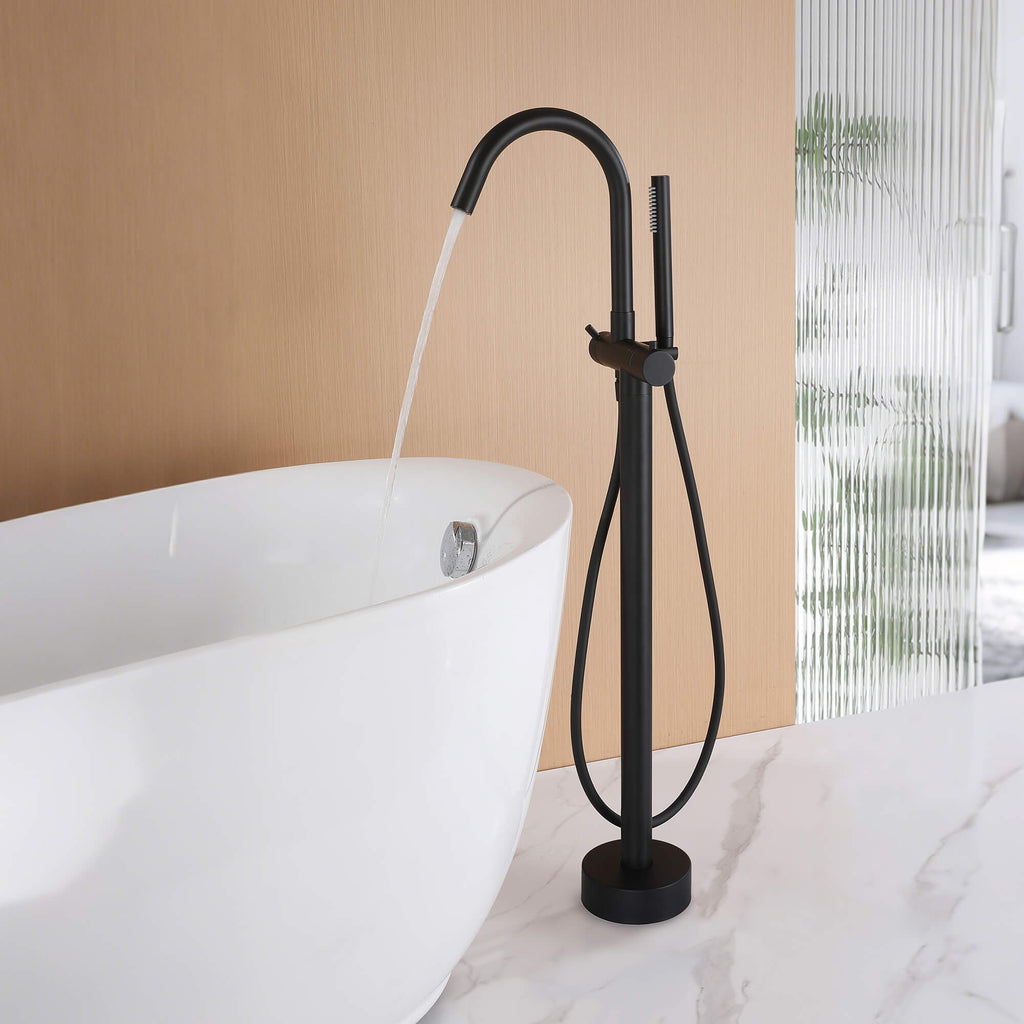316 Stainless Steel Gooseneck Freestanding Tub Faucet with Thermostatic Control & High-Flow Spout