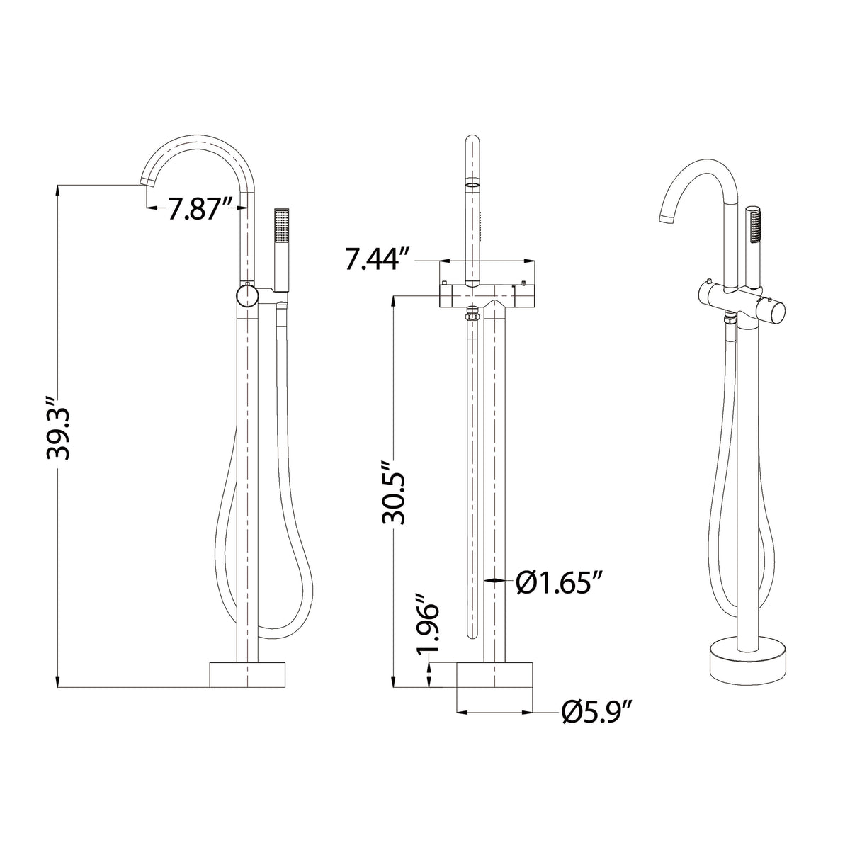316 Stainless Steel Gooseneck Freestanding Tub Faucet with Thermostatic Control & High-Flow Spout