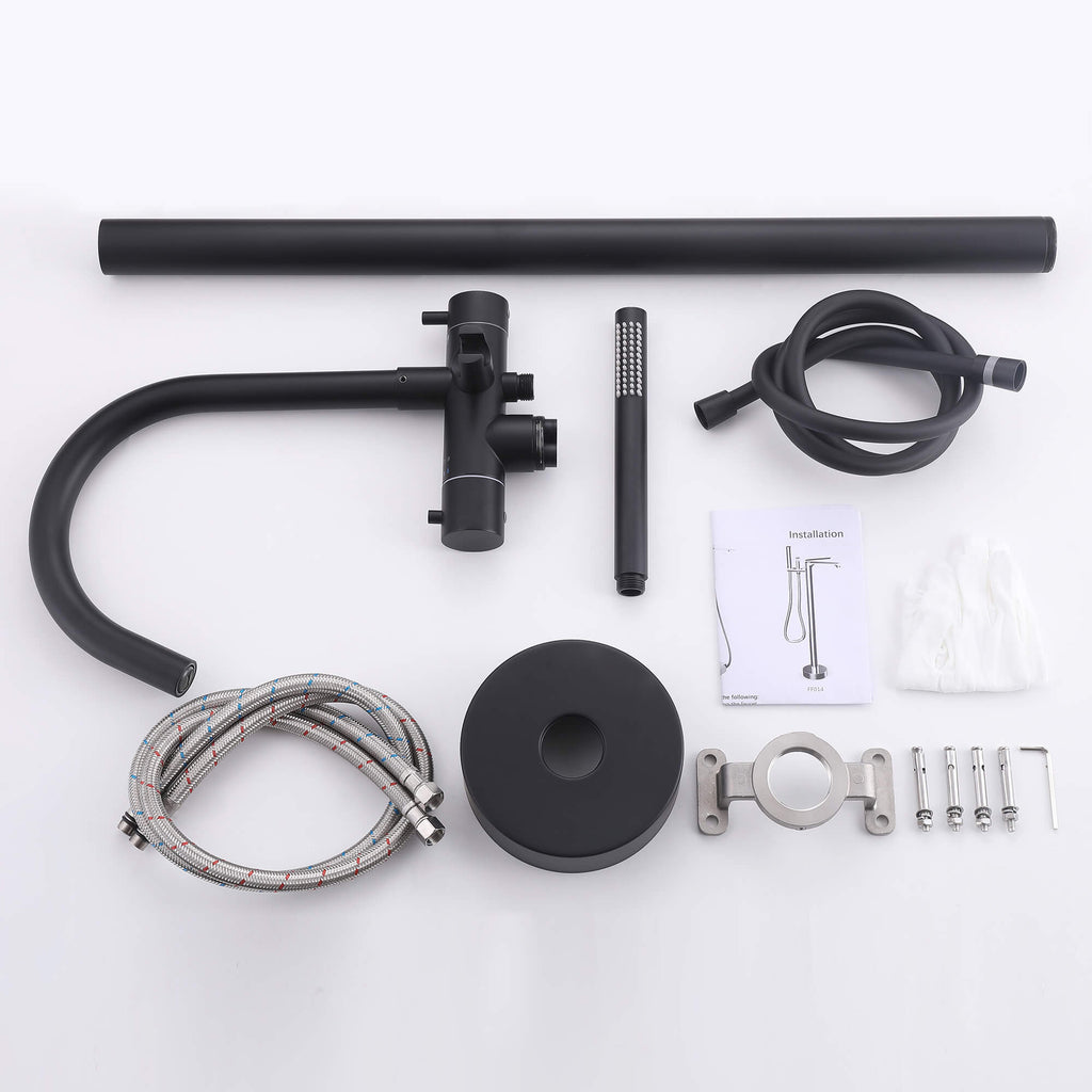 316 Stainless Steel Gooseneck Freestanding Tub Faucet with Thermostatic Control & High-Flow Spout