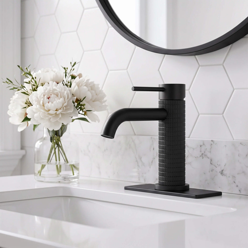6.44" Brass Single Hole Bathroom Sink Faucet with Deck Plate Extended Spout