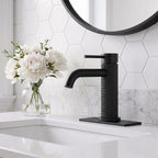 6.44" Brass Single Hole Bathroom Sink Faucet with Deck Plate Extended Spout