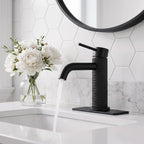6.44" Brass Single Hole Bathroom Sink Faucet with Deck Plate Extended Spout