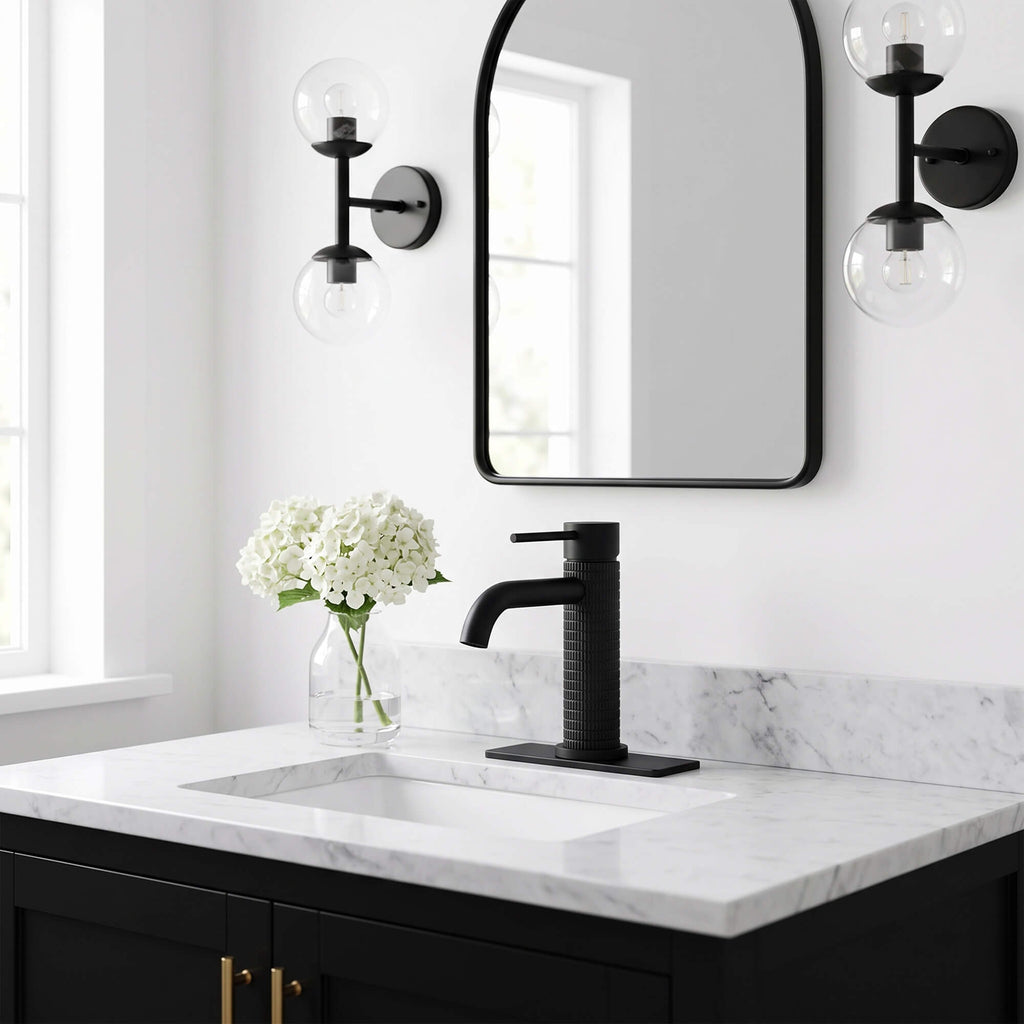 6.44" Brass Single Hole Bathroom Sink Faucet with Deck Plate Extended Spout