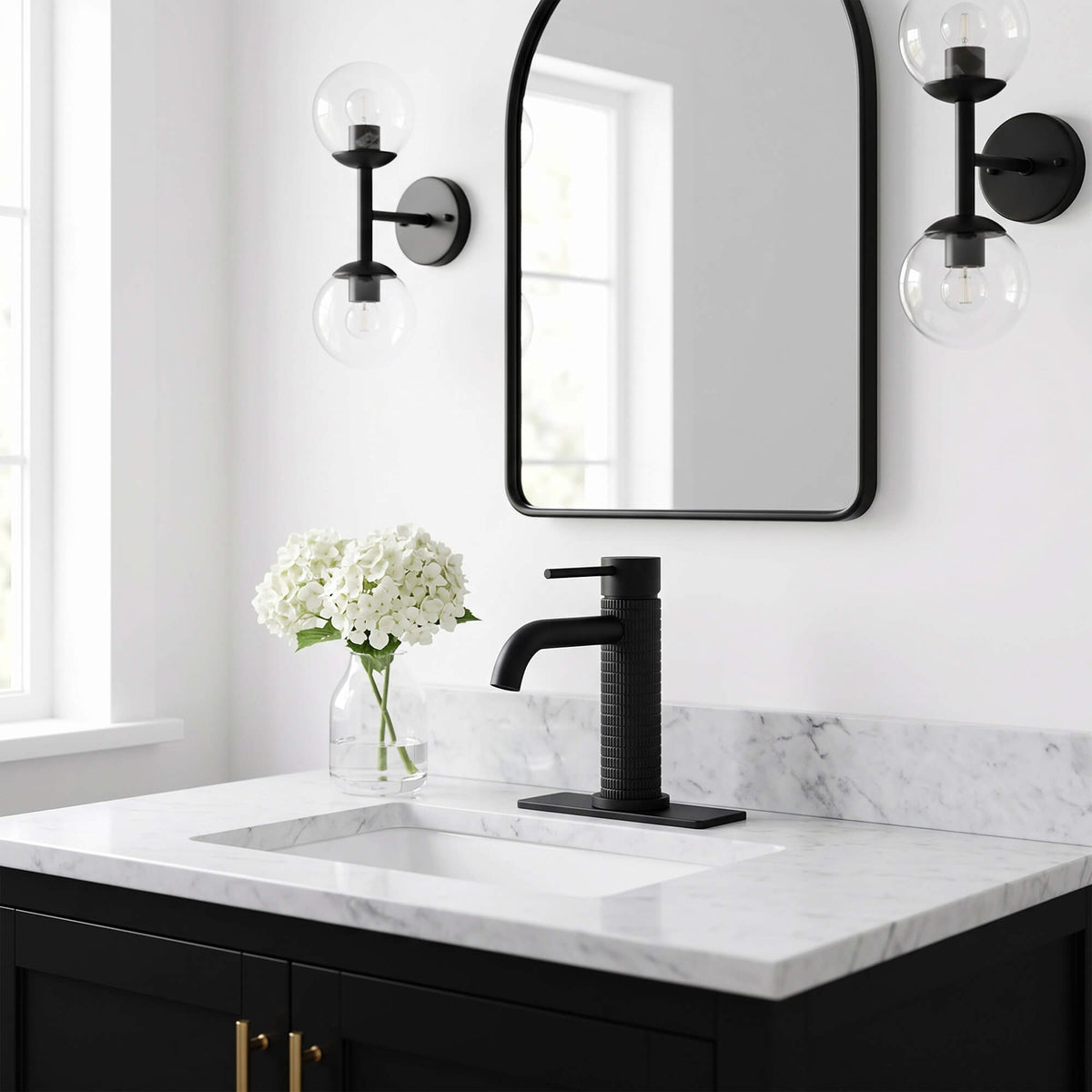 6.44" Brass Single Hole Bathroom Sink Faucet with Deck Plate Extended Spout