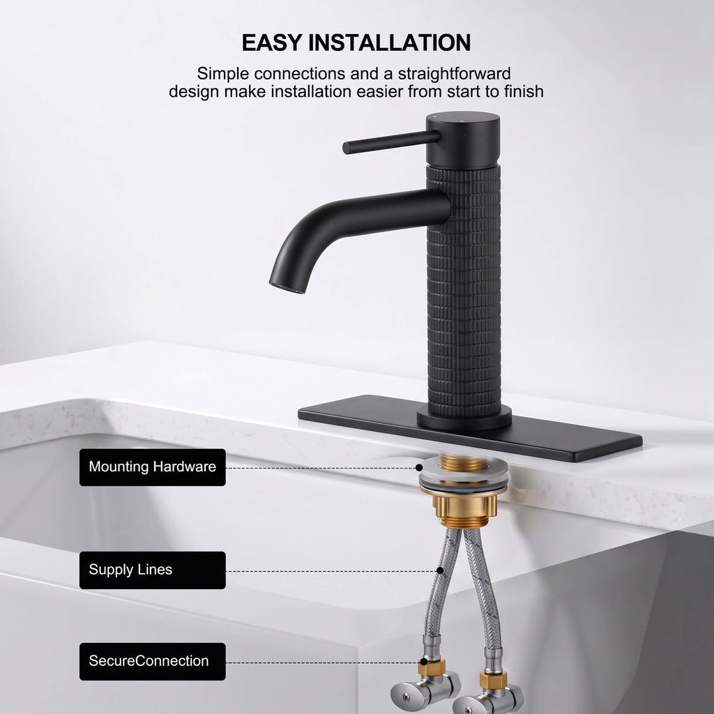 6.44" Brass Single Hole Bathroom Sink Faucet with Deck Plate Extended Spout