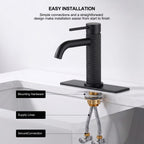 6.44" Brass Single Hole Bathroom Sink Faucet with Deck Plate Extended Spout