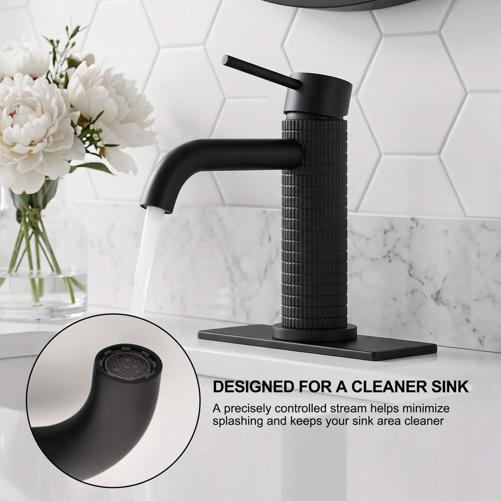 6.44" Brass Single Hole Bathroom Sink Faucet with Deck Plate Extended Spout