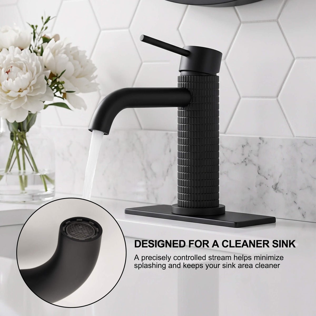 6.44" Brass Single Hole Bathroom Sink Faucet with Deck Plate Extended Spout