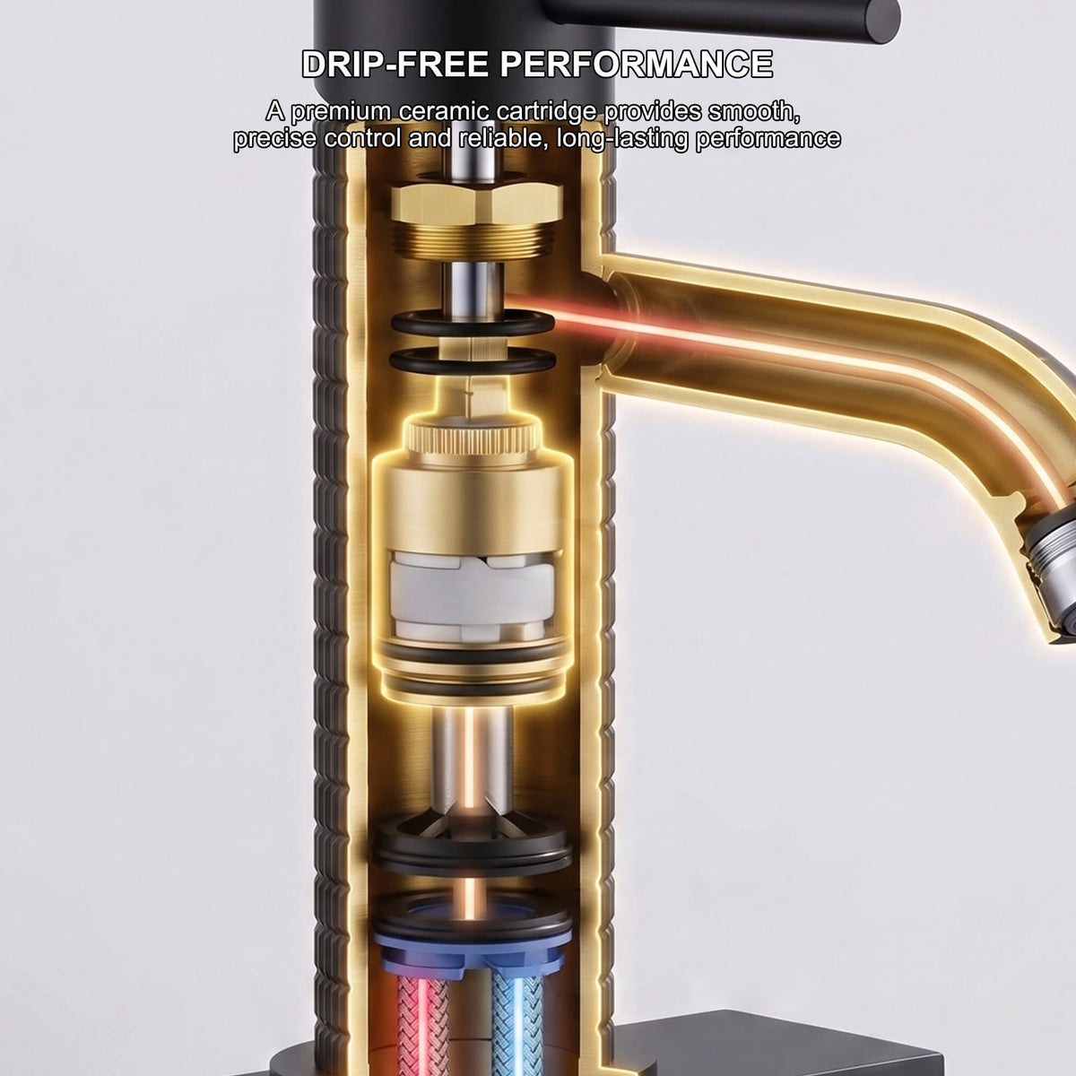 6.44" Brass Single Hole Bathroom Sink Faucet with Deck Plate Extended Spout