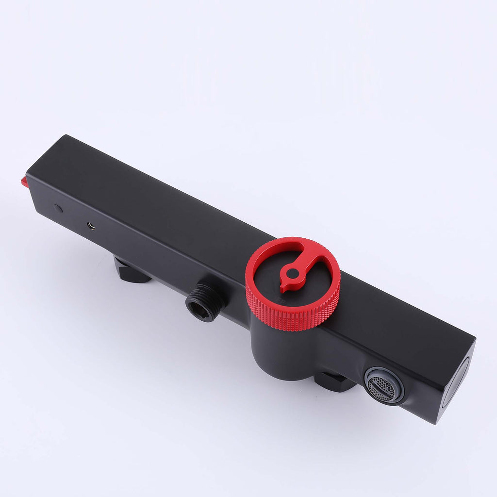 Slide-Bar Thermostatic Shower System with Red Statement Knob and Bottom Spout