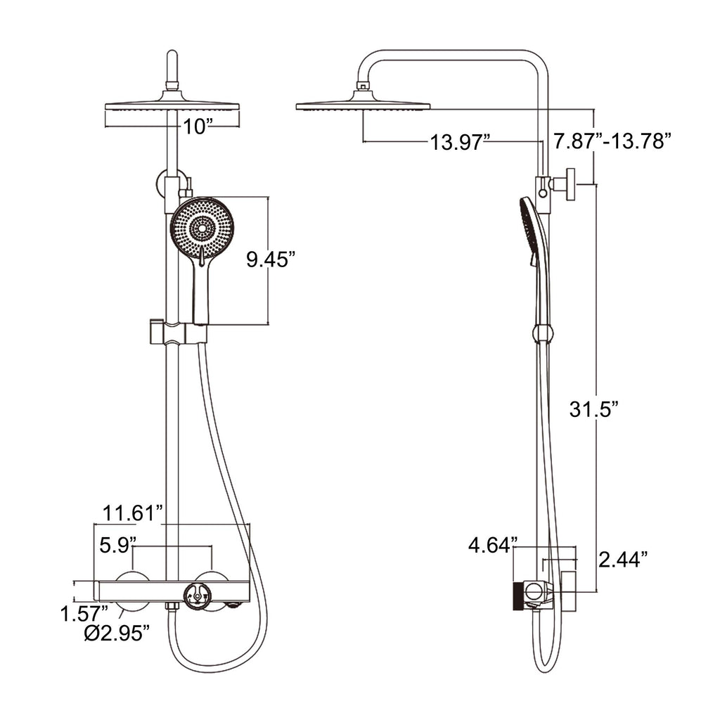 Slide-Bar Thermostatic Shower System with Red Statement Knob and Bottom Spout