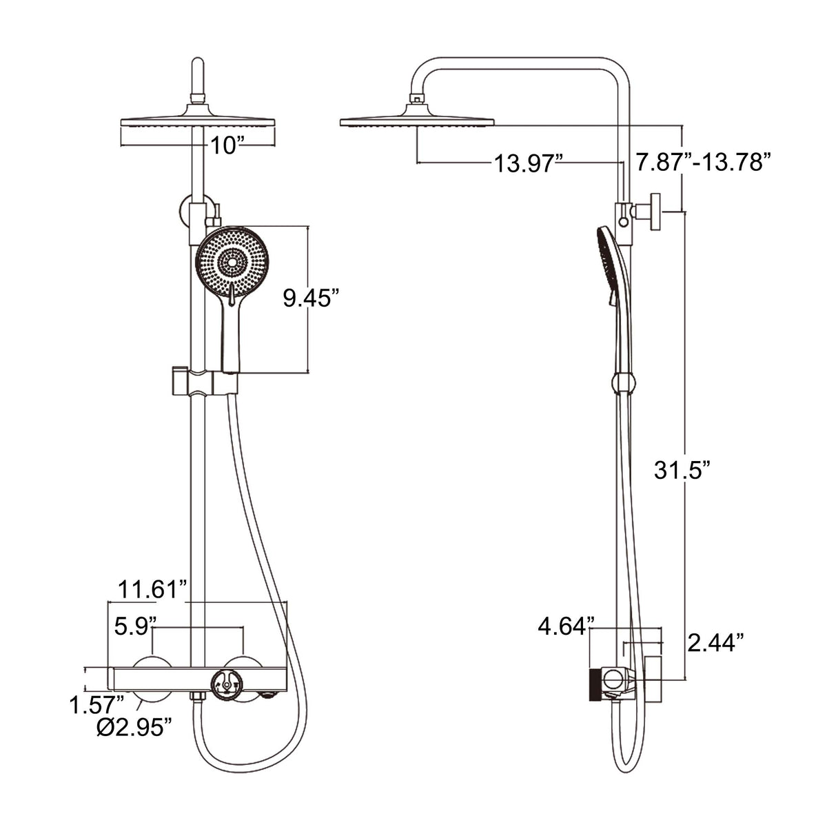 Slide-Bar Thermostatic Shower System with Red Statement Knob and Bottom Spout