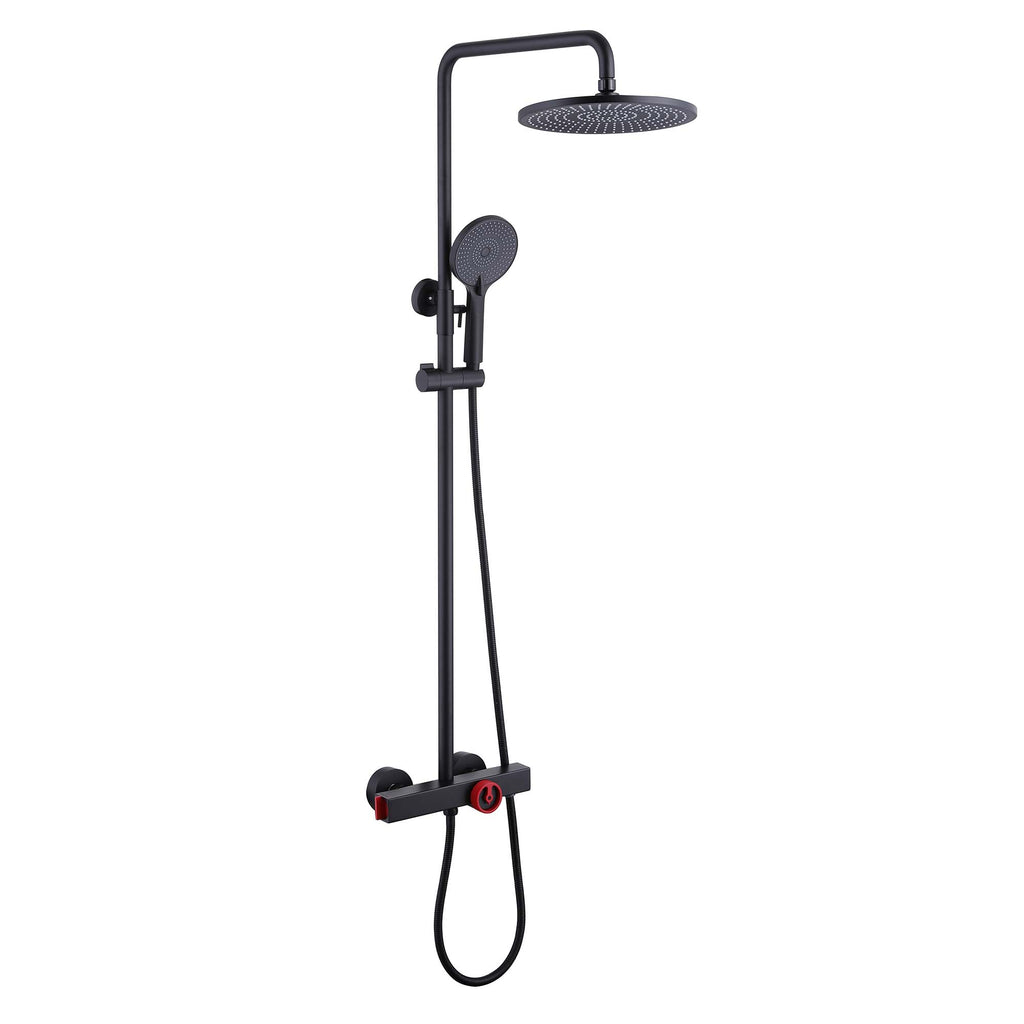 Slide-Bar Thermostatic Shower System with Red Statement Knob and Bottom Spout