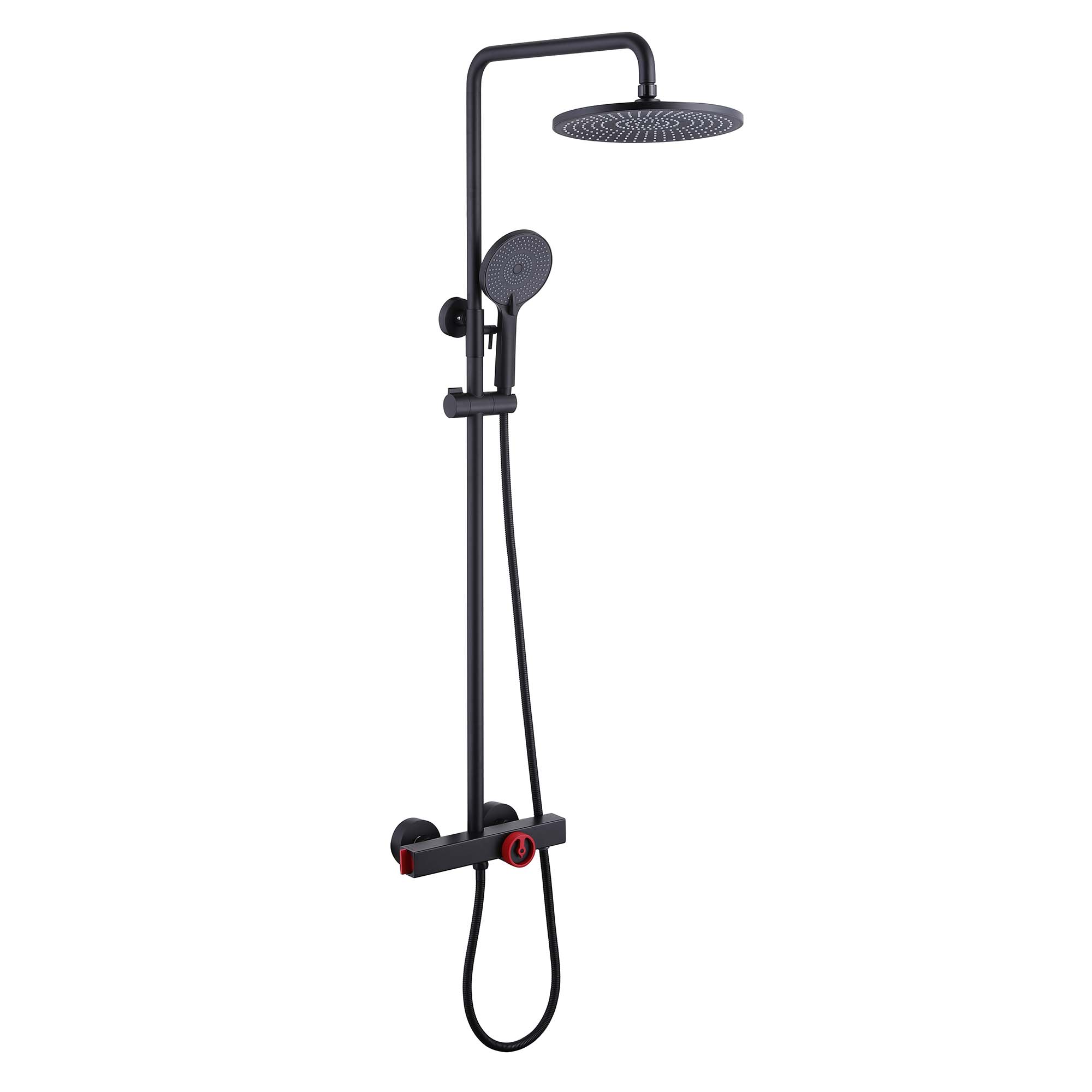 Slide-Bar Thermostatic Shower System with Red Statement Knob and Bottom Spout