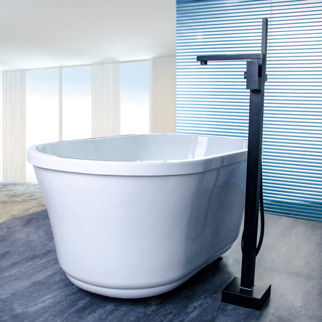 360° Swivel Cube Freestanding Tub Faucet with Hand Shower Single Handle